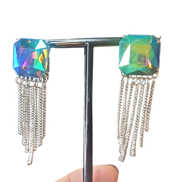 Iridescent Silver Dangle Earrings - Picture 1 of 3